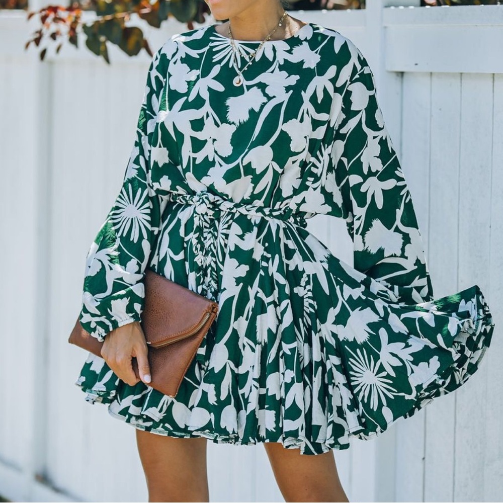 Just Me Green Rope Tie Ruffle Dress